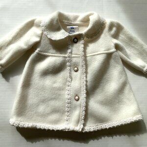 Little Princess Baby Girl Ivory Fleece Coat Lace Trim USA Made 6 mo
